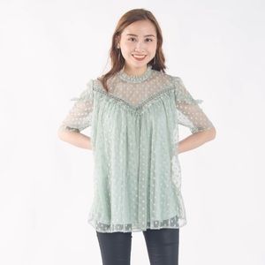 Sage Ruffled Sleeve Top